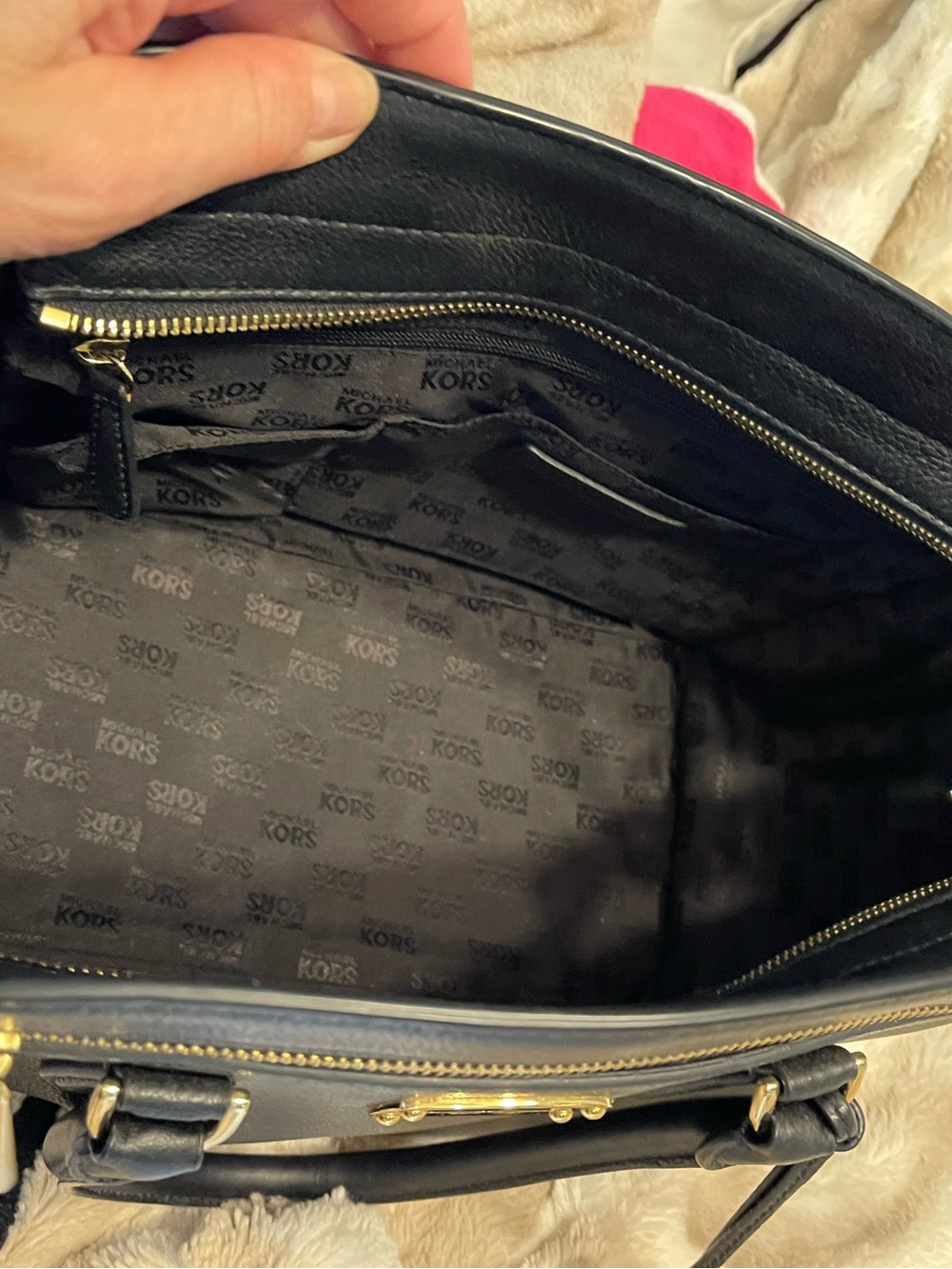 Michael Kors Black Leather Satchel with Gold Accents - Picture 9 of 14